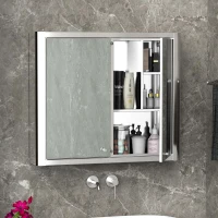 kleankin 7 Compartment Mirrored Bathroom Storage Cabinet On-Wall Steel Frame w/ 2 Doors Double Reflection Shelves Home Vanity Silver Tone(m-13)