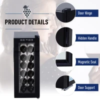 HOMCOM 12 Bottle Wine Cooler Mini Bar Refrigerator 11-18°C Adjustable Temperature Touch Control Led Lights Sleek Stylish Suitable For Home Bar Party Black(m-6)