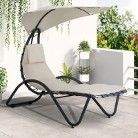 Outsunny Bain de Soleil Design Contemporain avec Pare-Soleil et Matelas 1,81L x 1,27l x 1,77H m Acier époxy Noir Polyester Beige(m-2)