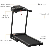 HOMCOM Tapis de course électrique tapis roulant pliable 1-12 Km/h moteur 500 W silencieux affichage LED 12 programmes 2 porte-gobelets support téléphone134 x 60 x 118 cm(m-7)