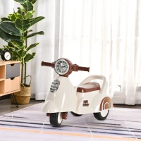 HOMCOM Porteur Enfants Moto 12-36 Mois dim. 66L x 33I x 47,7H cm Effets Lumineux et sonores Coffre Blanc Marron(m-2)