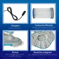 Outsunny Aspirateur de piscine électrique portable rechargeable avec brosse et cartouche filtrante, multi-vitesse, sans fil - gris et bleu(m-7)