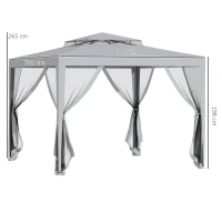 Outsunny Tonnelle barnum de jardin 3L x 3l m avec 4 moustiquaires amovibles - double toit - gris(m-3)
