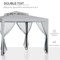 Outsunny Tonnelle barnum de jardin 3L x 3l m avec 4 moustiquaires amovibles - double toit - gris(m-4)