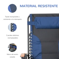 Outsunny Tumbona Plegable y Reclinable de Acero con Portavasos Reposacabezas Extraíble y Reposabrazos para Exterior Jardín 90x75x110 cm Azul(m-6)