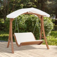 Outsunny Balancelle Bain de Soleil de Jardin 2 Places avec auvent et Coussin rembourré dim.189,5L x 162l x 216H cm - Bois de pin(m-10)