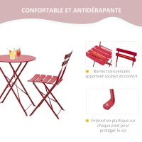 Outsunny Salon de Jardin Bistro Pliable - Table Ronde Ø 60 cm avec 2 chaises Pliantes - Acier thermolaqué Rouge(m-5)