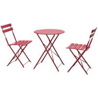 Outsunny Salon de Jardin Bistro Pliable - Table Ronde Ø 60 cm avec 2 chaises Pliantes - Acier thermolaqué Rouge(m-1)