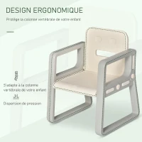 HOMCOM Ensemble table et chaise pour enfant - bureau enfant tableau blanc 2 en 1-3 marqueurs + brosse inclus - rangements - HDPE gris beige(m-5)
