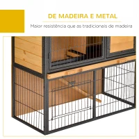 PawHut Coelheira de Exterior de Madeira para Animais Pequenos 2 Níveis com Rampa Bandeja Removível Portas com Fechaduras 89,5x45x81 cm Madeira e Cinza(m-7)