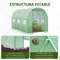 Outsunny Invernadero de Túnel 3x2x2 m Invernáculo de Jardín Exterior con Puerta Enrollable y 6 Ventanas Polietileno y Metal Galvanizado para Cultivos Plantas Flores Verde(m-5)