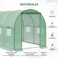 Outsunny Invernadero de Túnel 3x2x2 m Invernáculo de Jardín Exterior con Puerta Enrollable y 6 Ventanas Polietileno y Metal Galvanizado para Cultivos Plantas Flores Verde(m-4)
