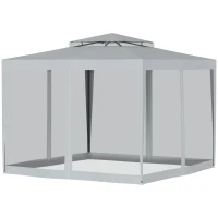 Outsunny Tonnelle barnum de jardin 3L x 3l m avec 4 moustiquaires amovibles - double toit - gris(m-7)