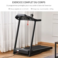 HOMCOM Tapis de course électrique tapis roulant pliable 1-12 Km/h moteur 500 W silencieux affichage LED 12 programmes 2 porte-gobelets support téléphone134 x 60 x 118 cm(m-6)