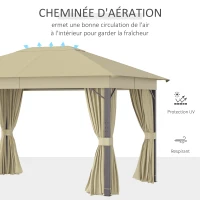 Outsunny Tonnelle de Jardin barnum de jardin pavillon rectangulaire 4 x 3 m tente de réception avec 4 parois latérales - porte zippée - beige(m-4)