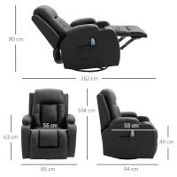 HOMCOM Cadeira de massagem Reclinável até 150° Cadeira de relaxamento com 8 pontos de massagem vibratória Função de aquecimento lombar Controle remoto 90x93x103 cm Preto(m-3)