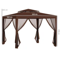 Outsunny Tonnelle barnum de jardin 3L x 3l m avec 4 moustiquaires amovibles - double toit - marron(m-3)