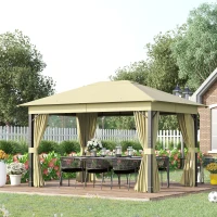 Outsunny Tonnelle de Jardin barnum de jardin pavillon rectangulaire 4 x 3 m tente de réception avec 4 parois latérales - porte zippée - beige(m-2)