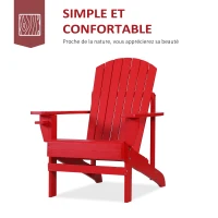 Outsunny Fauteuil de jardin Adirondack grand confort porte-gobelet intégré bois de sapin traité peint rouge(m-4)