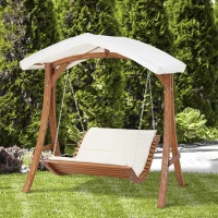 Outsunny Balancelle Bain de Soleil de Jardin 2 Places avec auvent et Coussin rembourré dim.189,5L x 162l x 216H cm - Bois de pin(m-2)
