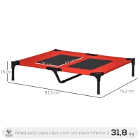 PawHut Cama Elevada para Cães Cama de Animais de Estimação com Malha Transpirável e Tecido Oxford para Exterior Interior Ar Livre Jardim Terraço 91,5x76,2x18cm Vermelho(m-3)