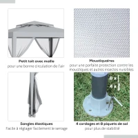 Outsunny Tonnelle barnum de jardin 3L x 3l m avec 4 moustiquaires amovibles - double toit - gris(m-6)