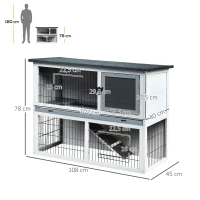 PawHut Gaiola de madeira para coelhos com rampa bandeja removível 2 andares e 2 portas 108x45x78 cm cinza(m-3)