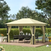 Outsunny Tonnelle de Jardin barnum de jardin pavillon rectangulaire 4 x 3 m tente de réception avec 4 parois latérales - porte zippée - beige(m-10)