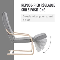 HOMCOM Fauteuil relax avec Repose-Pied réglable déhoussable Confort et Relaxation 83 x 66,5 x 100 cm Bois Massif Gris(m-5)