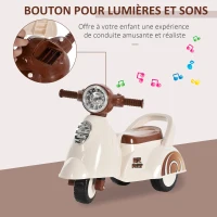 HOMCOM Porteur Enfants Moto 12-36 Mois dim. 66L x 33I x 47,7H cm Effets Lumineux et sonores Coffre Blanc Marron(m-5)