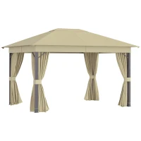 Outsunny Tonnelle de Jardin barnum de jardin pavillon rectangulaire 4 x 3 m tente de réception avec 4 parois latérales - porte zippée - beige(m-1)
