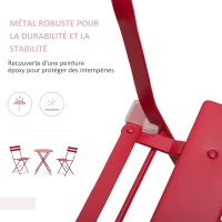 Outsunny Salon de Jardin Bistro Pliable - Table Ronde Ø 60 cm avec 2 chaises Pliantes - Acier thermolaqué Rouge(m-6)