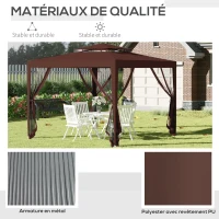 Outsunny Tonnelle barnum de jardin 3L x 3l m avec 4 moustiquaires amovibles - double toit - marron(m-5)