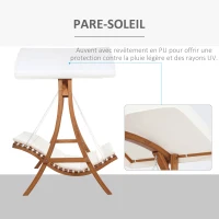 Outsunny Balancelle Bain de Soleil de Jardin 2 Places avec auvent et Coussin rembourré dim.189,5L x 162l x 216H cm - Bois de pin(m-4)
