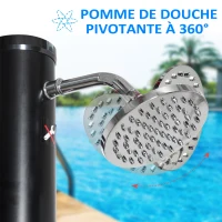 Outsunny Douche solaire d'extérieur réservoir 20L pression max. 3,5 bar - mitigeur, grand pommeau orientable, robinet à pieds - PVC ABS noir(m-6)