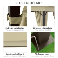 Outsunny Tonnelle de Jardin barnum de jardin pavillon rectangulaire 4 x 3 m tente de réception avec 4 parois latérales - porte zippée - beige(m-6)