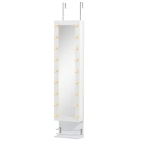HOMCOM Espelho com Móvel de Bijuterias de Parede ou Porta Armário Guarda Jóias com 18 Luzes LED Altura Ajustável e Prateleira Aberta Organizador de Jóias 31,7x13,4x130cm Branco(m-13)