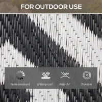 Outsunny 152 x 243 cm(5x 8ft) Outdoor Rug Reversible Mat Plastic Straw Rug Portable RV Camping Mat for Garden Deck Picnic Indoor, Black & White(m-5)