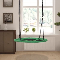 HOMCOM 40 Inch / 100 cm Tree Swing Round Kids Nest Swing Seat Adjustable Rope for Outdoor Backyard Garden Play Activity Green(m-12)