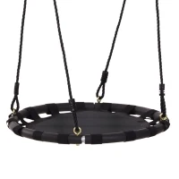 HOMCOM 23.5 Inch/ 60 cm Kids Nest Swing Seat Round Hanging Tree Metal Frame Backyard Playground Outdoor Garden Backyard Play Toy Black(m-1)