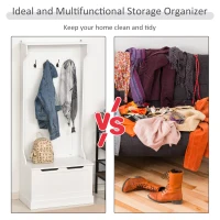 HOMCOM Hall Tree with Storage Bench Coat Racks 4 Hooks Wooden Seat Space Saving Simple Robust White(m-4)