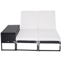 Outsunny PE Rattan 2-Seat Outdoor Garden Sun Lounger Set w/ Table Black(m-12)