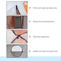 Outsunny Tenda de Duche Campismo Portátil UV+25 Tenda de Privacidade para Casa de Banho Trocador com Janela Bolso e Bolsa de Transporte 123x121x98cm Laranja(m-5)