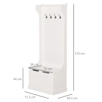 HOMCOM Hall Tree with Storage Bench Coat Racks 4 Hooks Wooden Seat Space Saving Simple Robust White(m-3)