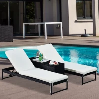 Outsunny PE Rattan 2-Seat Outdoor Garden Sun Lounger Set w/ Table Black(m-11)