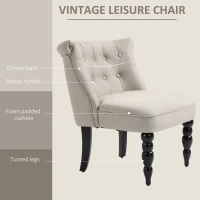 HOMCOM Vintage Leisure Accent Chair with Button Tufted Straight Back, Turned Legs, Thick Sponge Padding for Living Room, Dining Room, Study, Beige(m-4)