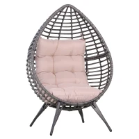 Outsunny Outdoor Indoor Wicker Teardrop Chair with Cushion Rattan Lounger(m-9)