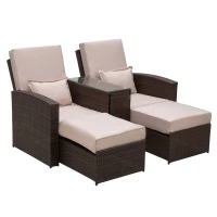Outsunny 2-Seater Rattan Sofa Lounger Set-Brown(m-11)