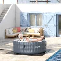 Outsunny Round Hot Tub Inflatable Spa Outdoor Bubble Spa Pool with Pump, Cover, Filter Cartridges, 4 Person, Light Grey(m-2)
