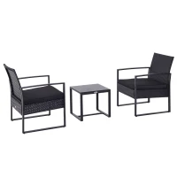 Outsunny 2 Seater Rattan Coffee Set-Black(m-10)